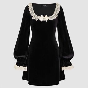 Velvet Scoop Neck Lace Bowknot Mini Dress